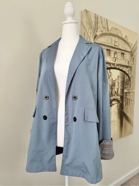 Preloved Light Blue Womens Double-Breasted Trench Blazer
